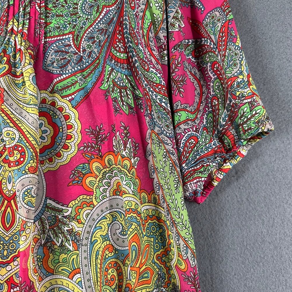 Vtg Bedford Fair Womens‎ Large Pink Paisley Print Split V-Neck 3/4 Sleeve Blouse - Picture 5 of 7